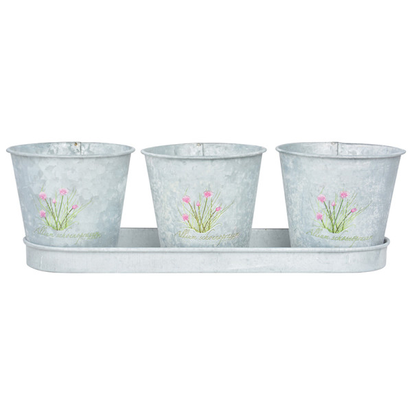 3 posude za biljke sa podmetačem, uzorak vlasca