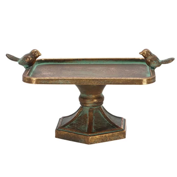 Metalna posuda za ptice u antiknom stilu – pojilica i hranilica, zlatne boje, 30 x 16 x 15 cm