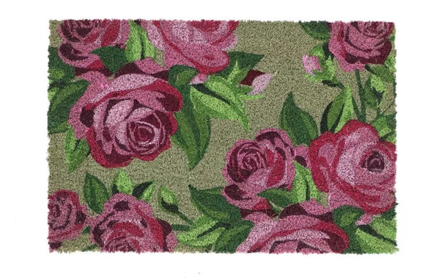 Otirač od kokosovih vlakana s uzorkom ruža zelen 60 x 40 cm